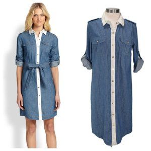 TORY BURCH Brigette Contrast Denim Shirt Dress